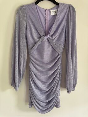 Hello Molly Shimmery Lilac Twist Ruched Long-Sleeve Mini Dress